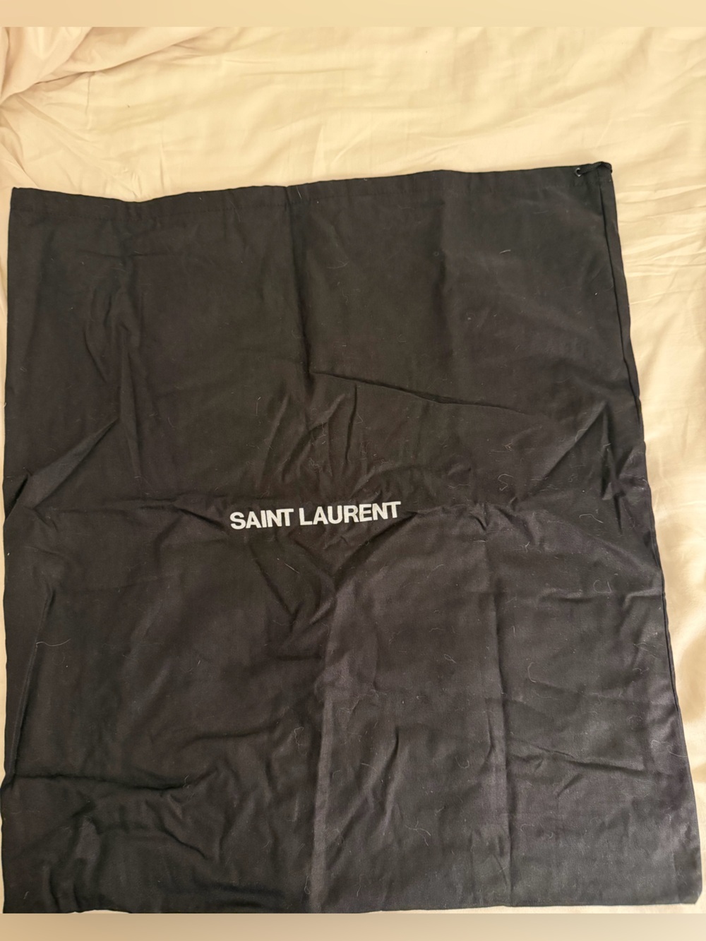 Saint Laurent Black Fabric Dust Pouch with White Vertical Logo